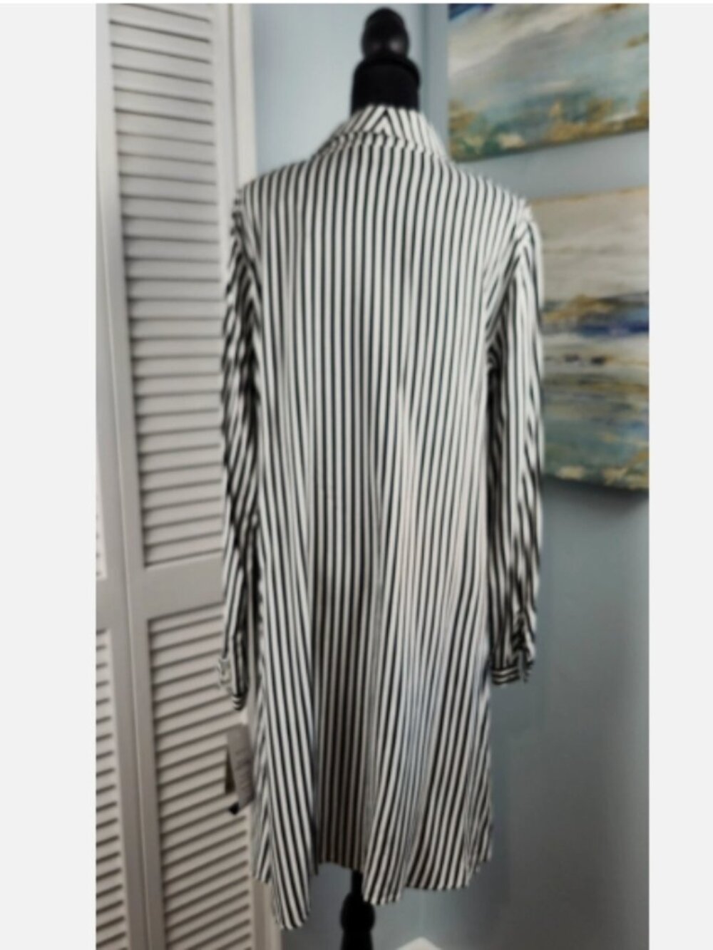 MSK Shirt Dress M Black White Stripe Button Long Sleeve Flower Applique NWT $78 - Picture 7 of 12